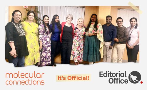 Editorial Office and Molecular Connections team group photo with words 'it's official'